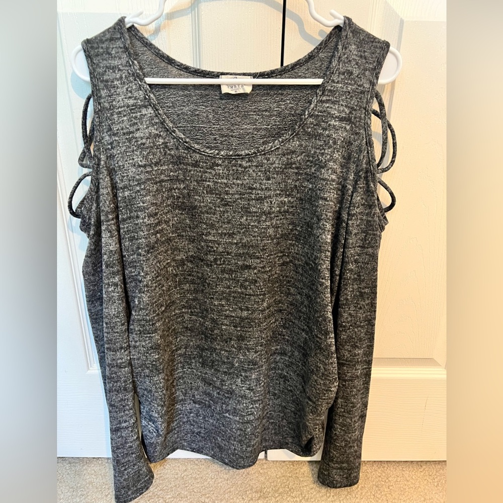 Gray cold shoulder top